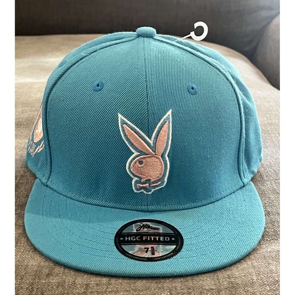 Headgear Classics Hat Playboy Fitted Cap Bunny Play For All Blue Pink 7 5/8